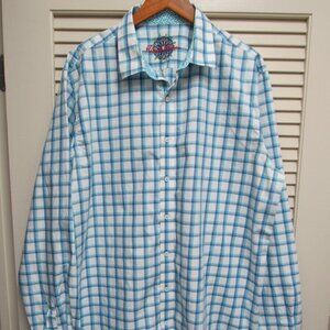 Robert Graham Classic Fit Sport Shirt Mens 1XL Tall Blue Plaid Cotton Embroider